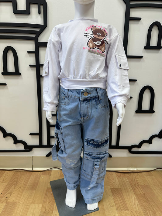 Outfit- Cargo/Blusa Osito Blanco