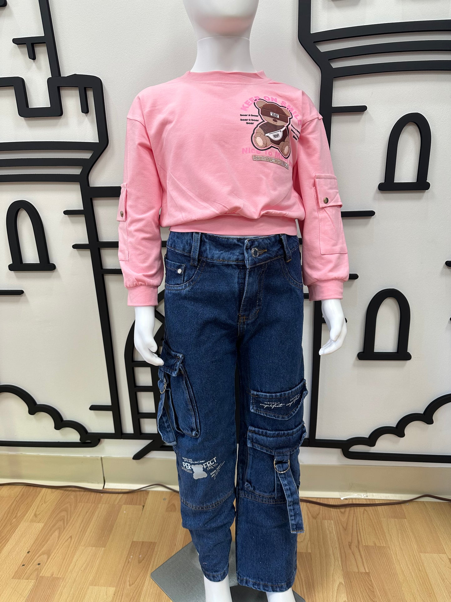 Outfit- Cargo/Blusa Osito Rosa